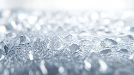 Close-up of water droplets on a surface, showcasing texture and clarity.