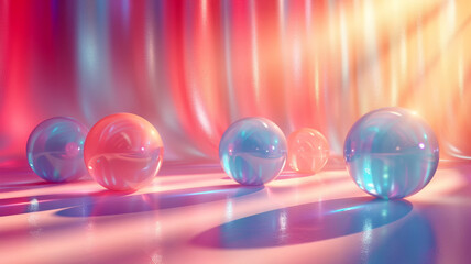 Colorful spheres reflect vibrant light in an artistic display of shapes and patterns