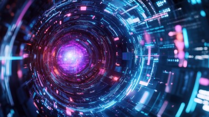 Obraz premium Abstract digital tunnel with vibrant colors and light patterns, suggesting technology and depth.