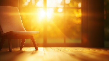 Fototapeta premium Cozy Chair with Warm Sunset Glow in Modern Room