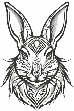 recommend clip art: Rabbit head with tribal designs in simple line drawing.