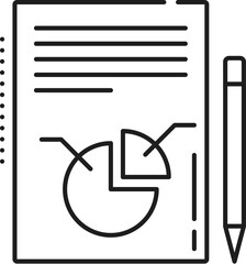 Company data analytics, report analysis line icon. Finance statistic presentation outline icon, company strategy data analysis or business report thin line vector pictogram with pen and document