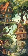 Fototapeta premium Realistic hand-drawn cartoon scene with high-detail elements.
