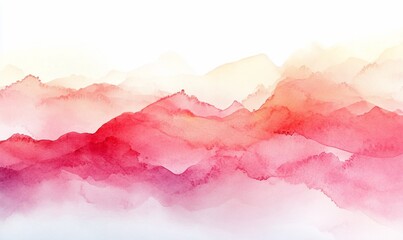 Abstract watercolor painting of a mountain range with red, orange, and yellow hues.