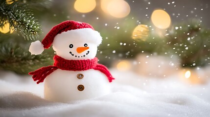 Obraz premium A Charming Snowman Decorated with Holly and a Scarf Bringing Joy to Winter Wonderland