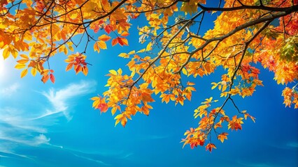 Obraz premium Golden Leaves Reaching for the Sky, a Canvas of Blue and Orange