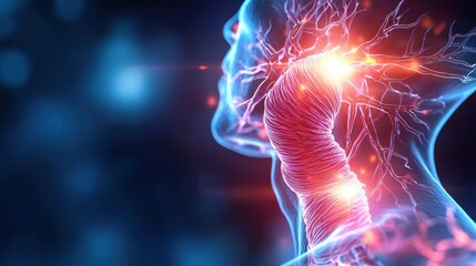 Glowing Neural Pathways in Human Anatomy