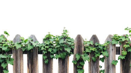 Naklejka premium wooden fence overgrown with leaves on a transparent background