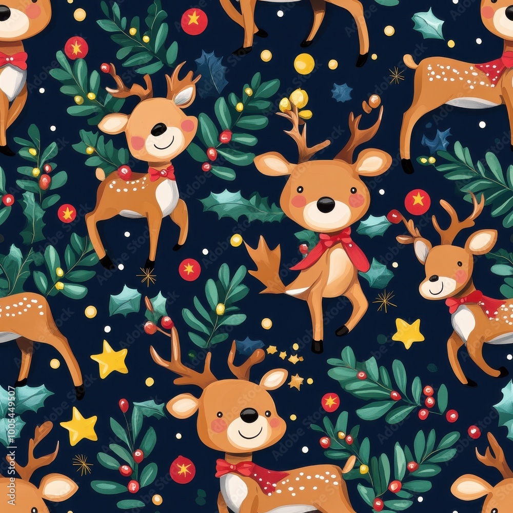 Sticker Christmas Reindeer Pattern Illustration