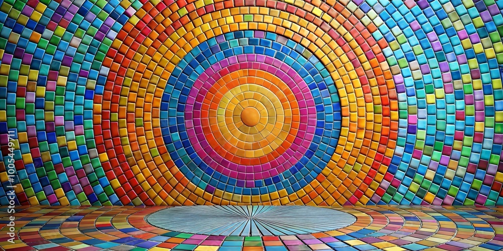 Wall mural colorful mosaic tiles circular pattern with circular platform