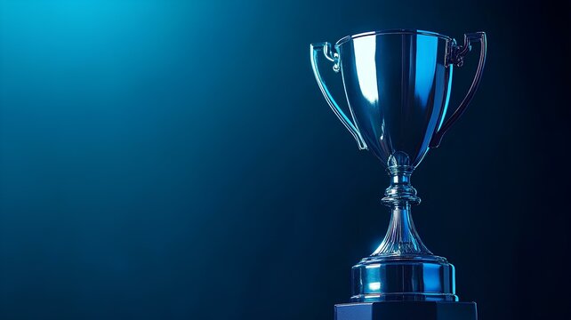 trophy on blue background with empty space