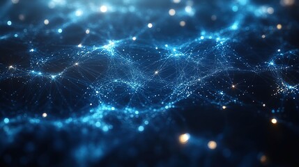 Abstract Blue Network with Glowing Points and Lines