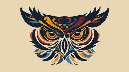 Obraz premium Silhouette of an owl head adorned with colorful tribal designs.