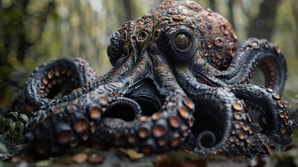 Fototapeta premium Close-Up of an Octopus in a Dark Forest