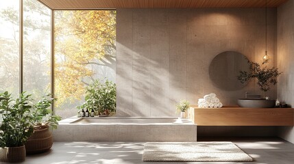 Modern Minimalist Bathroom Design with Natural Light and Greenery