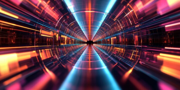 a tunnel with bright lights and a reflection