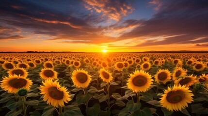 Fototapeta premium Sunflowers at Sunset