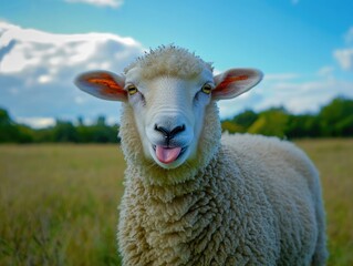 Fototapeta premium Sheep with tongue out