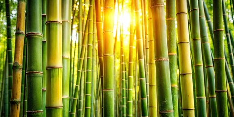 Obraz premium Sunlight Dappled Through A Dense Grove Of Tall, Slender Bamboo