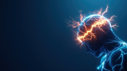 Electric Brain Illustration with Lightning Effects