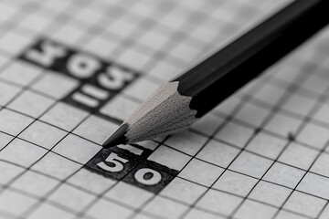 Crossword puzzle and a pencil on the table