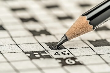 Crossword puzzle and a pencil on the table