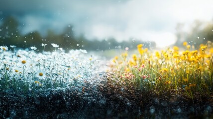 Colorful flowers in a picturesque landscape, vibrant and full of life.
