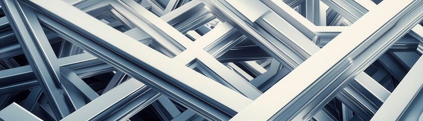 Obraz premium Abstract pattern of intersecting metal beams, creating a futuristic urban landscape, steel beams engineering and construction