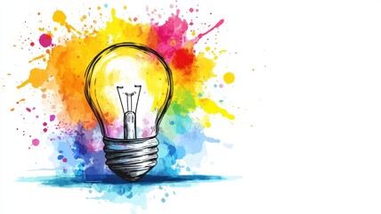 Colorful light bulb illustration with splashes of paint in a creative design.