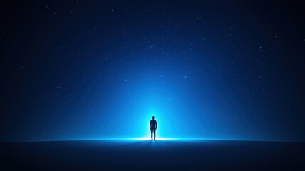 Fototapeta premium Solitary Figure in a Starry Blue Universe