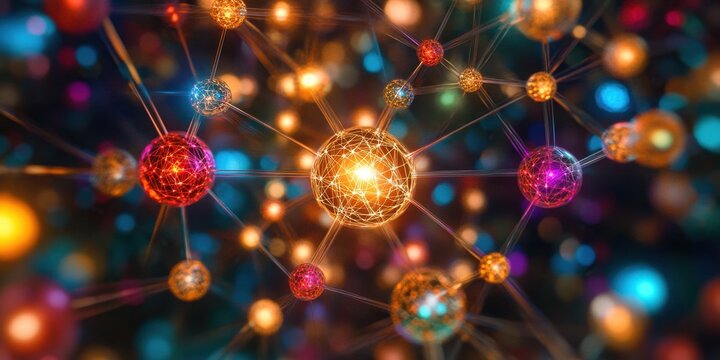 a colorful background with many spheres and lines