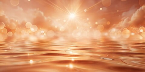 Golden Light Reflecting on Tranquil Water with Soft Clouds and Glowing Bokeh