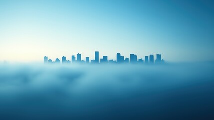 Fototapeta premium Misty City Skyline at Dawn with Blue Hues
