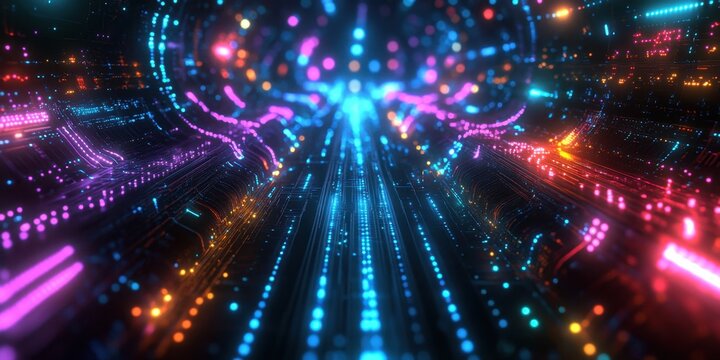 abstract technology background with glowing lines and dots