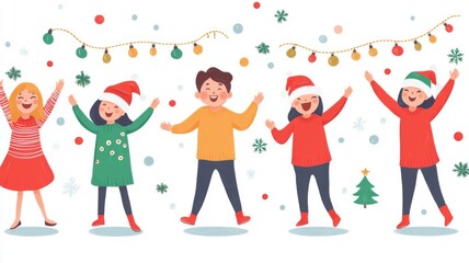 Joyful Children Celebrating Christmas with Festive Decorations