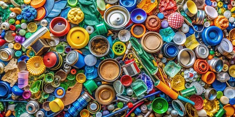 Obraz premium A Kaleidoscope of Recycled Wonders, Vibrant Hues and Circular Shapes Dance Together