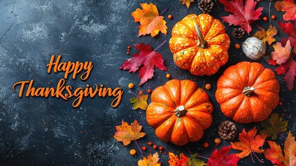 A vibrant Thanksgiving arrangement featuring pumpkins and autumn leaves, embodying the spirit of the holiday season.