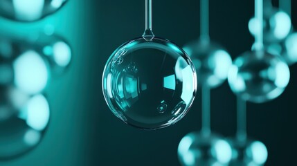 Suspended bubbles against a teal and black background with a futuristic vibe representing technological innovation and discovery