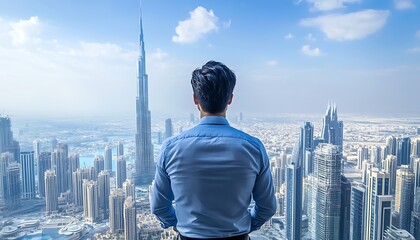 A Man Contemplating the Expanse of Dubai