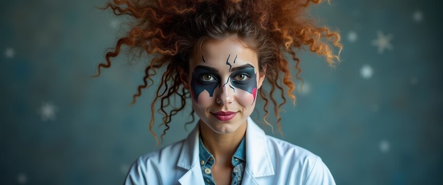 Person Dressed as a Mad Scientist with DIY Lab Coat and Crazy Hair