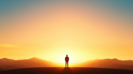 Fototapeta premium Figure Standing at Sunset by the Border