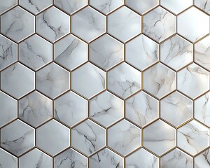 A Seamless Pattern of classic hexagonal tiles with marble texture, combining timeless design with modern appeal