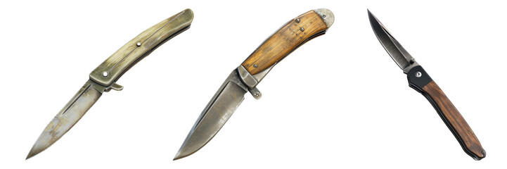 Retro folding knife isolated on transparent background