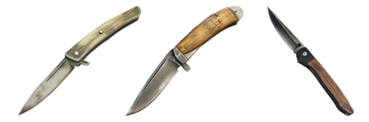 Retro folding knife isolated on transparent background