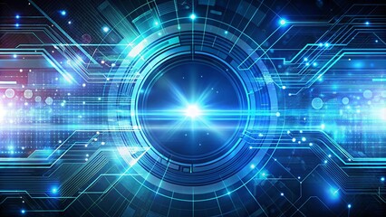 Obraz premium Abstract Networked Digital Interface With Bright Blue Lights And Glowing Core