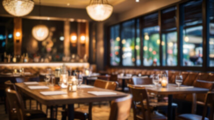Fototapeta premium Blur image of restaurant with bokeh for background usage