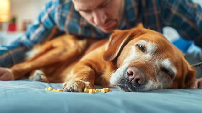 Caring Owner Administering Medication to Sick Dog