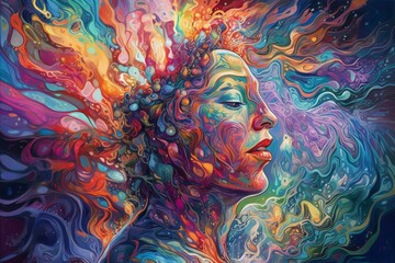 A vibrant, abstract portrait emphasizing creativity and emotion.