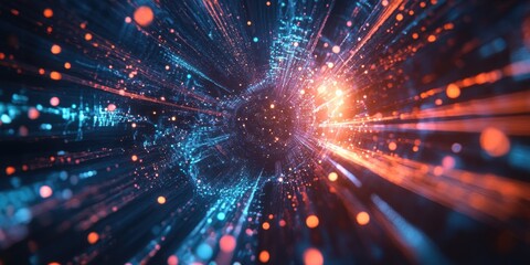 Fototapeta premium a blue and orange abstract background with many small circles