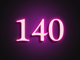Pink glowing Neon light text effect of number 140.	